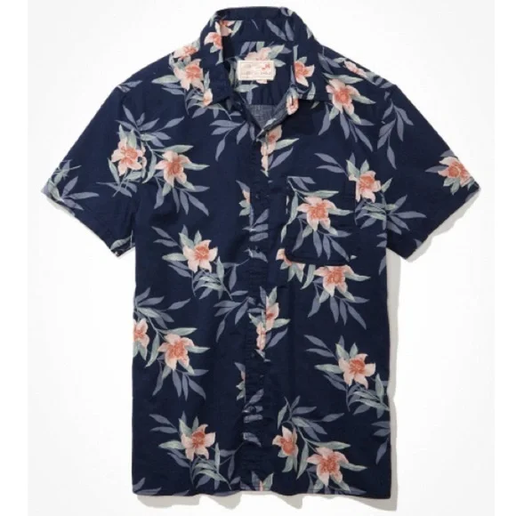 American Eagle Tropical Casual Button Up Resort Shirt - Picture 1 of 5